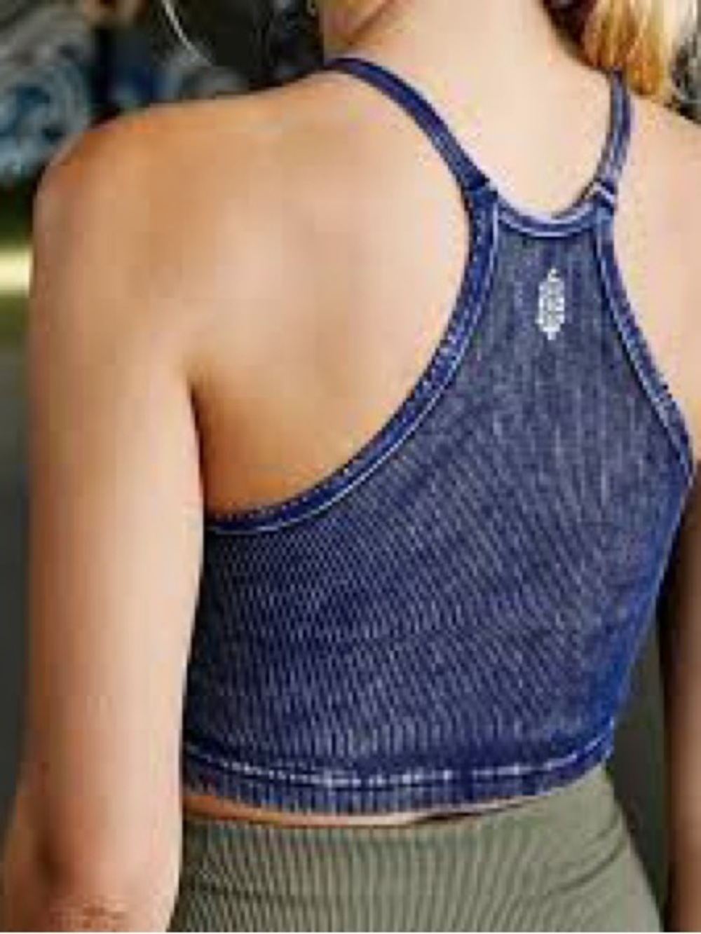 Free People Ribbed Racerback Crop Tank - Navy Blue